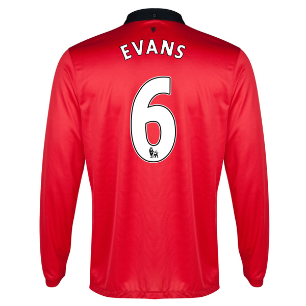 13-14 Manchester United #6 Evans Home Long Sleeve Jersey Shirt - Click Image to Close